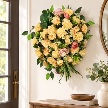 Artificial Yellow & Peach Floral Bouquet with Roses & Green Foliage for Wedding & Event Décor – 40 × 55 cm