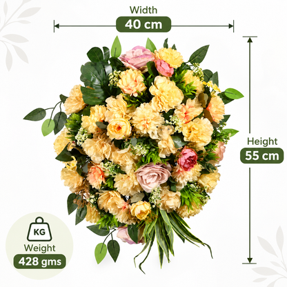 Artificial Yellow & Peach Floral Bouquet with Roses & Green Foliage for Wedding & Event Décor – 40 × 55 cm