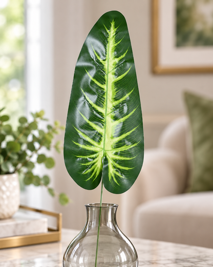 Artificial Green & Yellow Variegated Leaf Stick for Home, Wedding & Event Décor