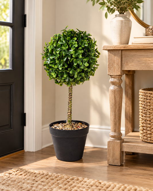 Artificial Green Ball Topiary Tree with Black Pot for Home & Office Décor – 22 × 55 cm