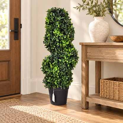 Artificial Green Spiral Topiary Plant with Black Pot for Home & Office Décor – 25 × 52 cm
