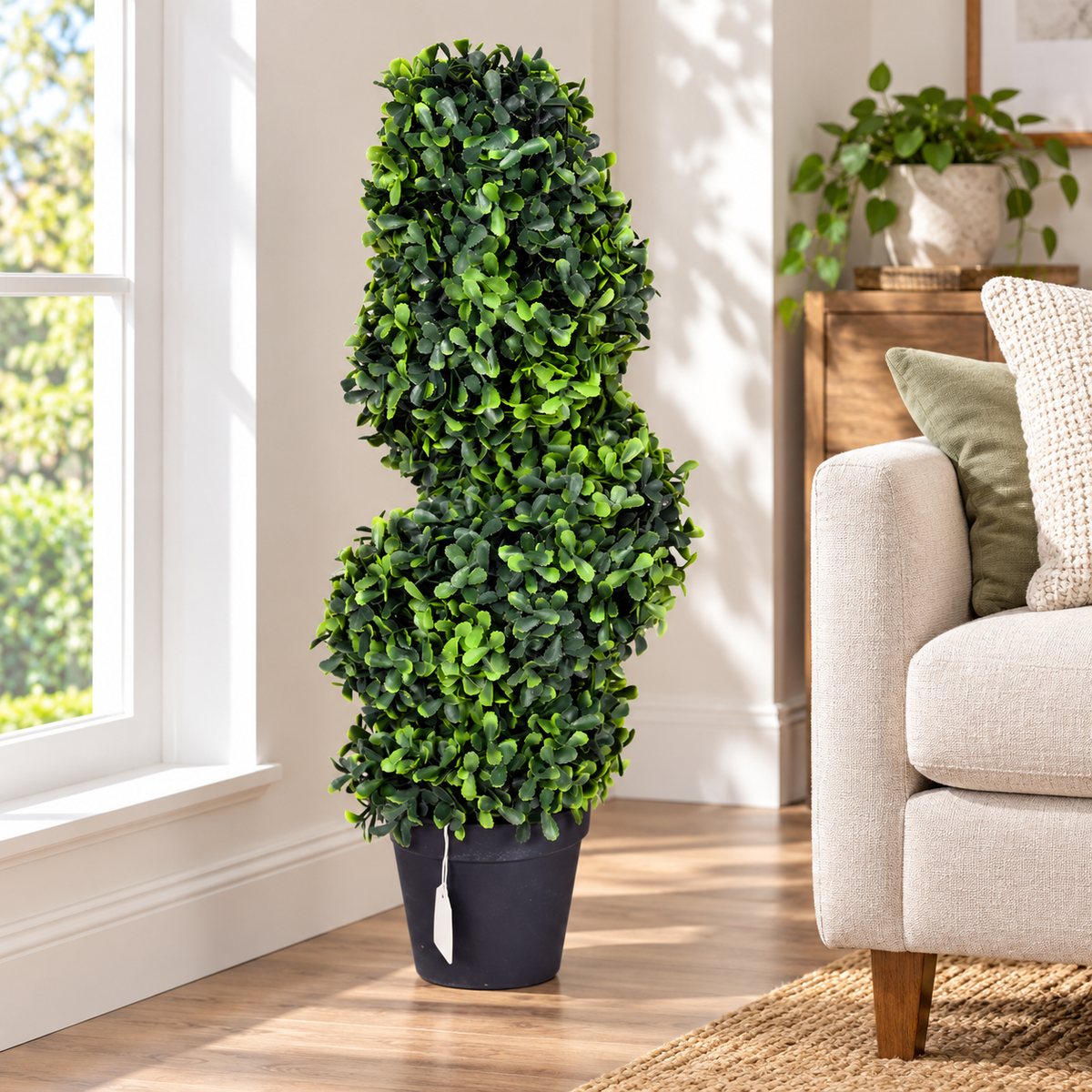 Artificial Green Spiral Topiary Plant with Black Pot for Home & Office Décor – 25 × 52 cm