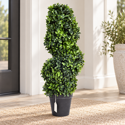 Artificial Green Spiral Topiary Plant with Black Pot for Home & Office Décor – 25 × 52 cm
