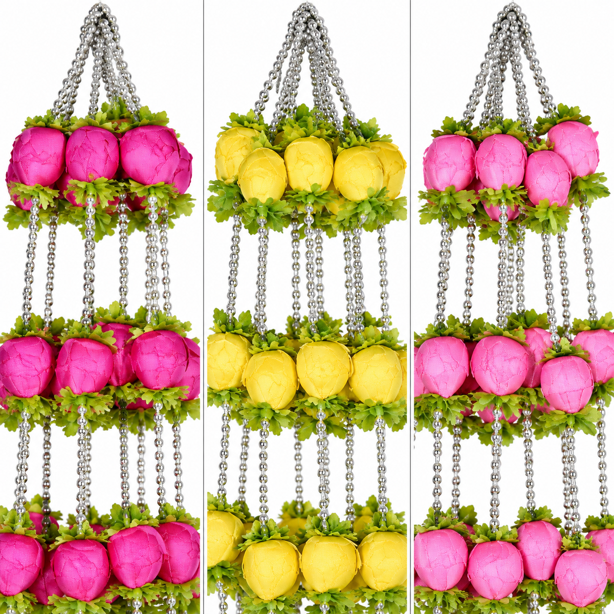 Multicolor Artificial Rose Flower Hanging Jhumar with Beaded Strings – Decorative Floral Latkan
