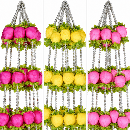 Multicolor Artificial Rose Flower Hanging Jhumar with Beaded Strings – Decorative Floral Latkan
