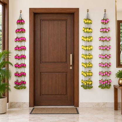 Multicolor Artificial Rose Flower Hanging Jhumar with Beaded Strings – Decorative Floral Latkan