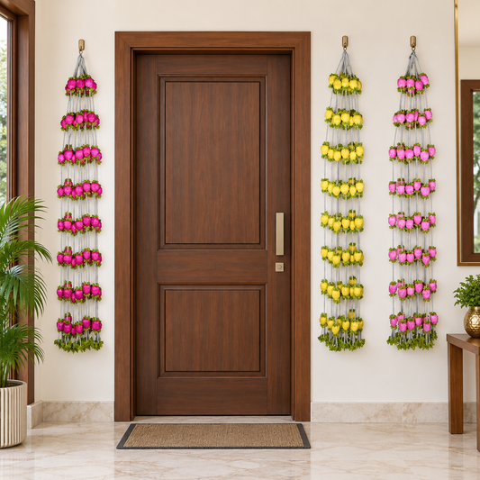 Multicolor Artificial Rose Flower Hanging Jhumar with Beaded Strings – Decorative Floral Latkan