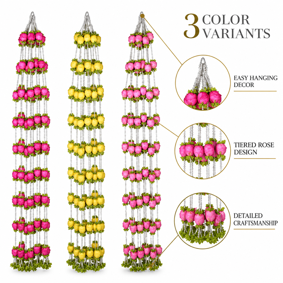 Multicolor Artificial Rose Flower Hanging Jhumar with Beaded Strings – Decorative Floral Latkan