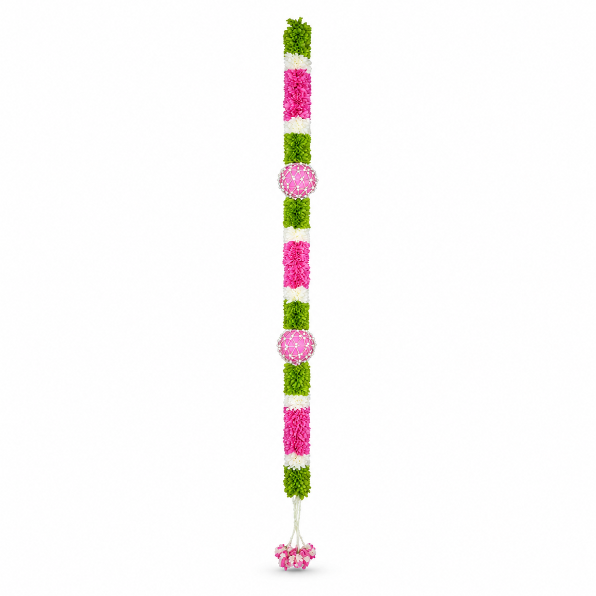 Artificial Pink & Green Floral Hanging Garland with Round Flower Motifs – Decorative Band Latkan for Door, Pooja, Mandir & Festive Décor (190 cm)