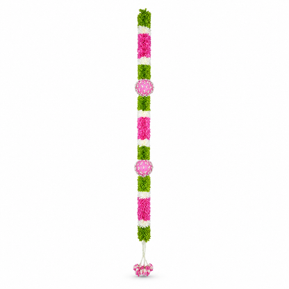 Artificial Pink & Green Floral Hanging Garland with Round Flower Motifs – Decorative Band Latkan for Door, Pooja, Mandir & Festive Décor (190 cm)