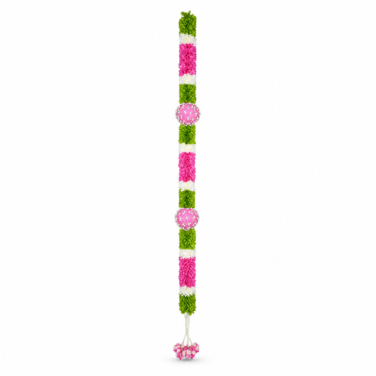 Artificial Pink & Green Floral Hanging Garland with Round Flower Motifs – Decorative Band Latkan for Door, Pooja, Mandir & Festive Décor (190 cm)