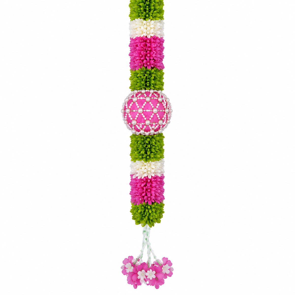 Artificial Pink & Green Floral Hanging Garland with Round Flower Motifs – Decorative Band Latkan for Door, Pooja, Mandir & Festive Décor (190 cm)