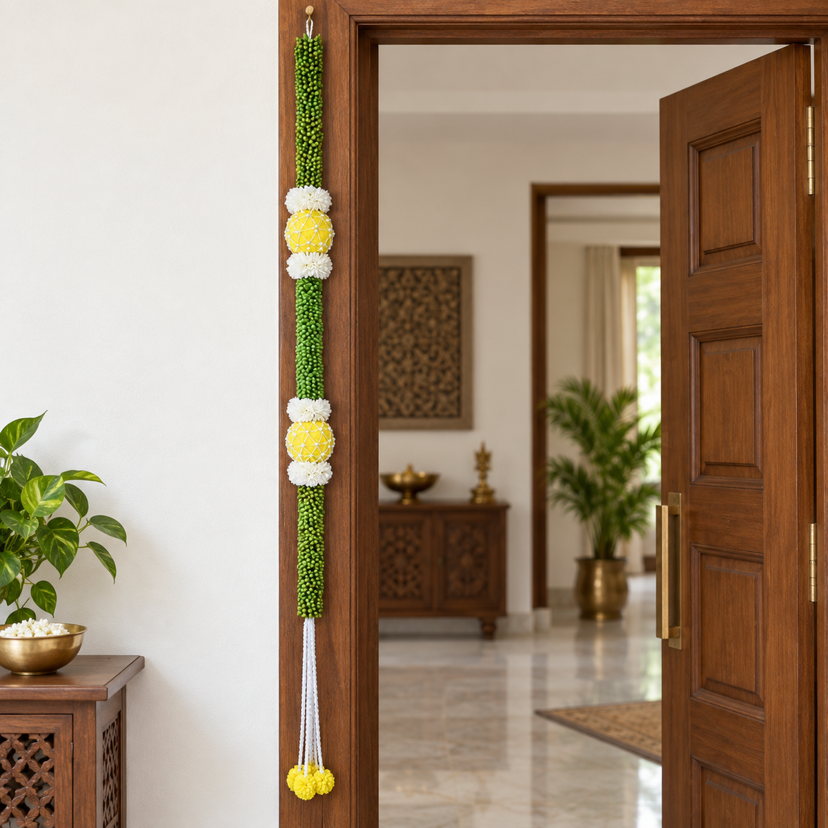 Artificial Flower Toran Bandanwar – Green & Yellow Floral Door Hanging Garland for Home, Diwali & Wedding Decoration