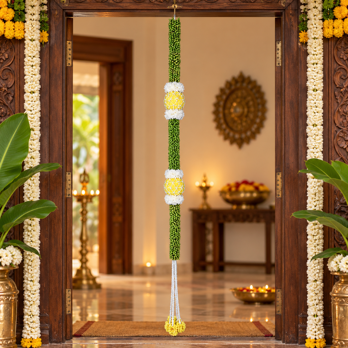 Artificial Flower Toran Bandanwar – Green & Yellow Floral Door Hanging Garland for Home, Diwali & Wedding Decoration