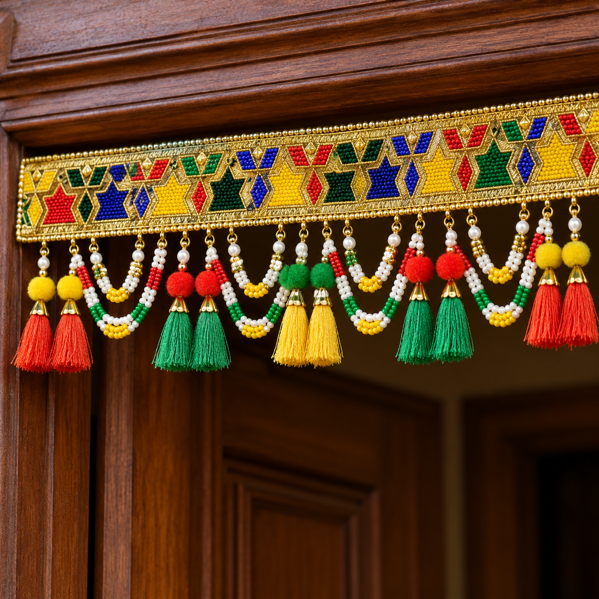Multicolour Traditional Beaded Door Toran with Colourful Tassels for Wedding & Festive Decoration – 102 cm | Pack of 1