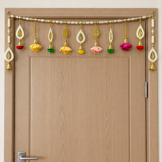 Multicolour Floral Door Toran with White & Golden Teardrop Ornaments for Wedding & Festive Decoration – 94 cm | Pack of 1