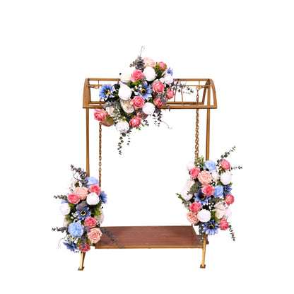 AFF Luxury Golden Canopy Swing Stand with Rose & Hydrangea Floral Arrangements (Jhula / Display Stand-Ganpati Stand 2Feet | AFF-Ganpatistand-02