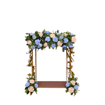 AFF Luxury Golden Metal Swing Stand with Sky Blue and Ivory Rose Floral Header (Jhula / Display Stand)-Ganpati Stand 2Feet | AFF-Ganpatistand-04