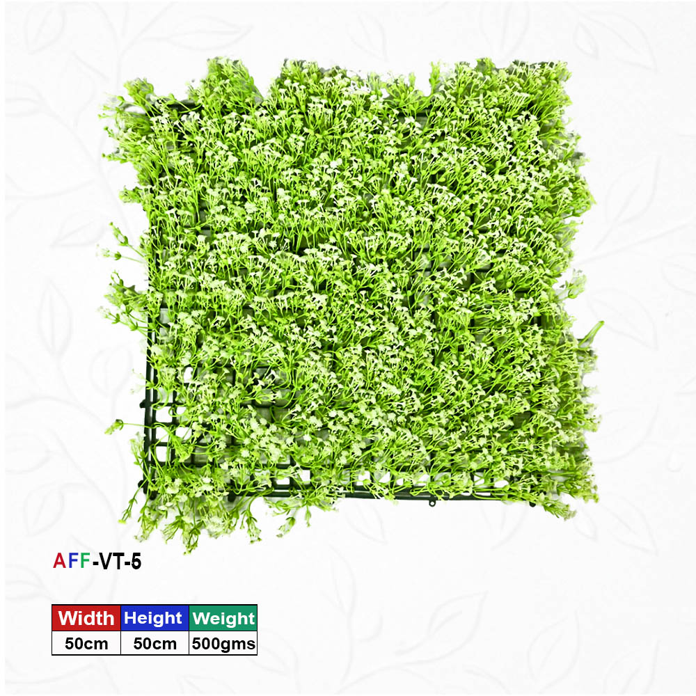 Artificial Flower Factory Premium Artificial White Mini Grass Wall Panel (50x50 cm) â€“ Elegant Floral Backdrop for Home Decor, Wedding Wall & Balcony Privacy Screen
