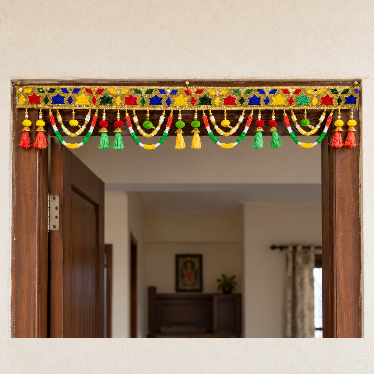 Multicolour Traditional Beaded Door Toran with Colourful Tassels for Wedding & Festive Decoration – 102 cm | Pack of 1