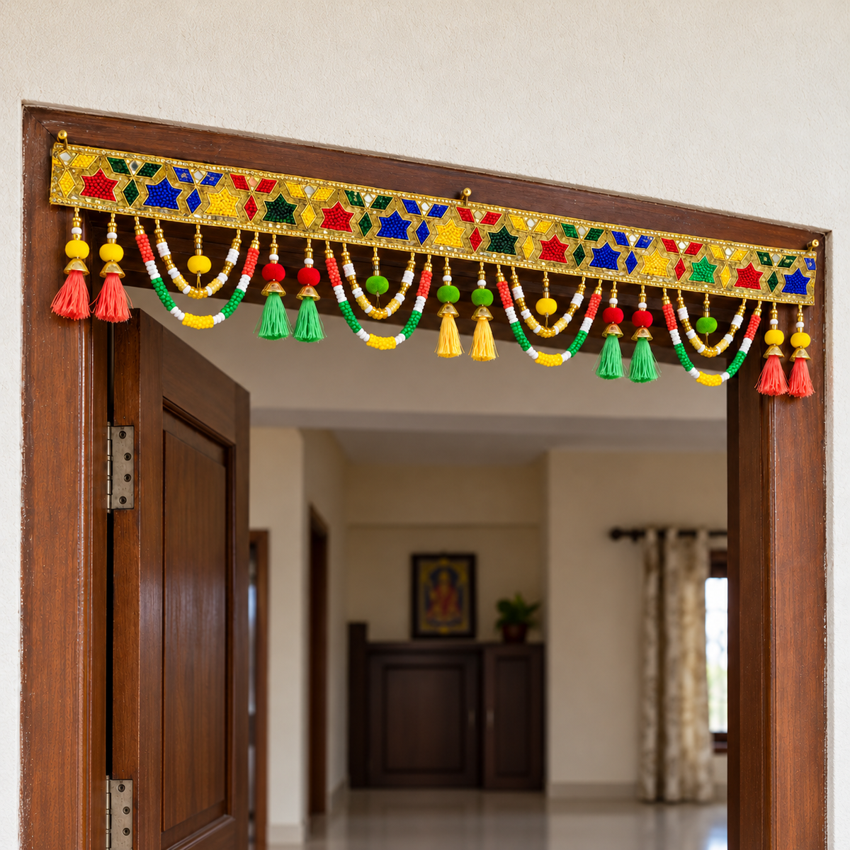 Multicolour Traditional Beaded Door Toran with Colourful Tassels for Wedding & Festive Decoration – 102 cm | Pack of 1