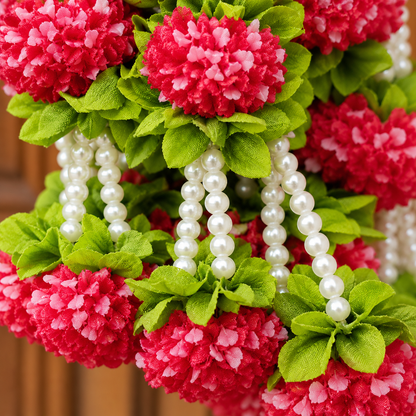 Artificial Ivory & Red Floral Hanging Jhumar with Pearl Beads for Wedding & Festive Decoration – 47 cm | Pack of 10