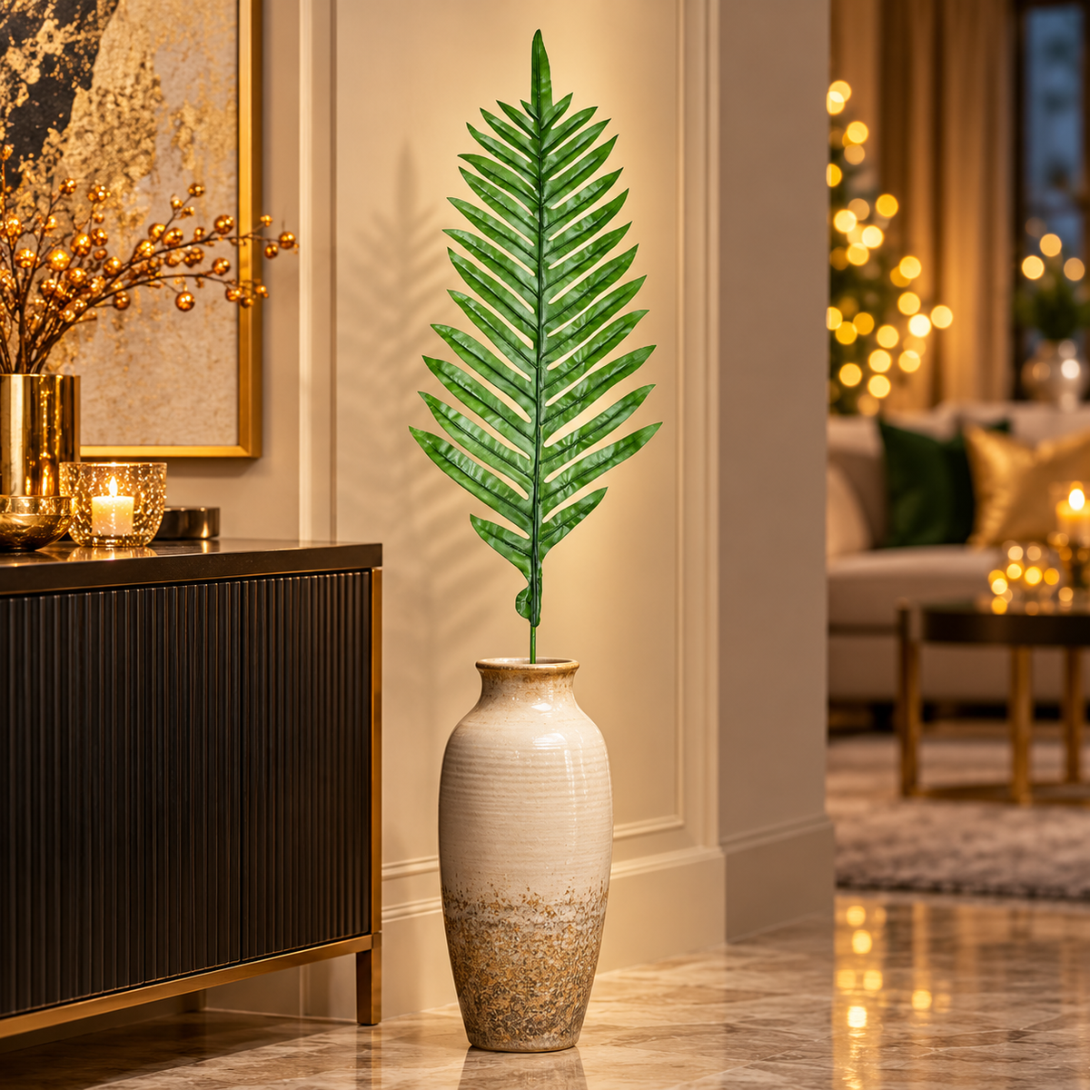 Artificial Green Palm Leaf Stick – 97 cm Decorative Foliage Stem for Vases, Floral Arrangements & Event Décor