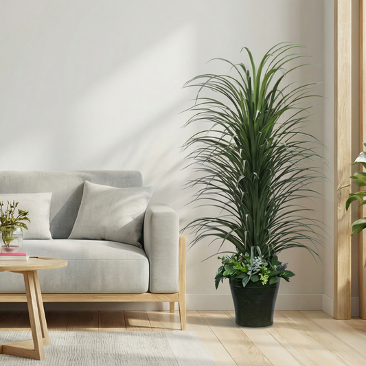 Artificial Plant Fountain Grass with Mixed Floral Base