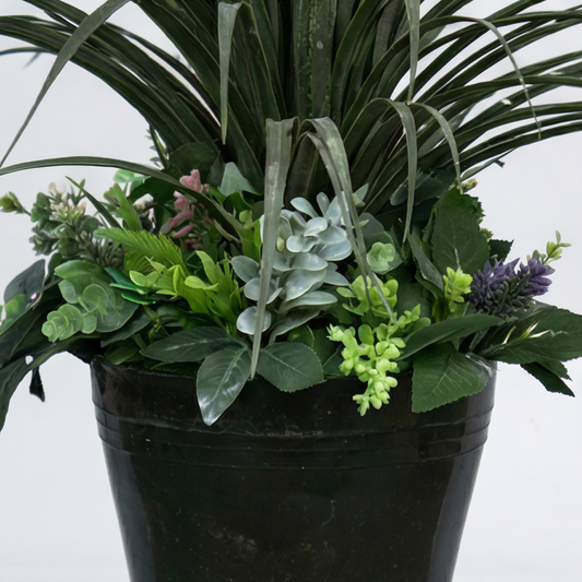 Artificial Plant Fountain Grass with Mixed Floral Base