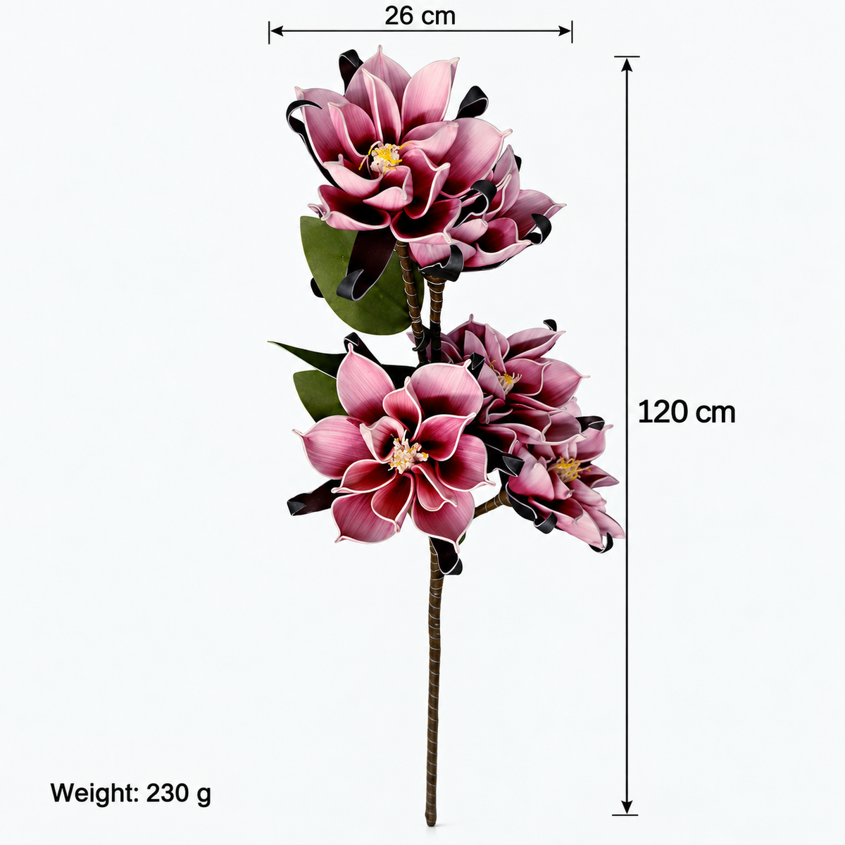 Artificial Mauve Pink Flower Stick with Black Accents – 120 cm Decorative Floral Spray for Home & Wedding Décor