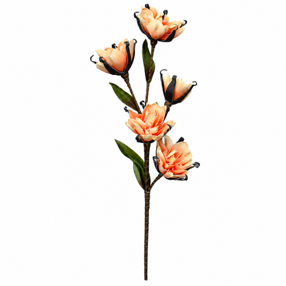Artificial Peach & Cream Flower Stick with Black Petal Edges – 120 cm Decorative Floral Spray for Home & Wedding Décor
