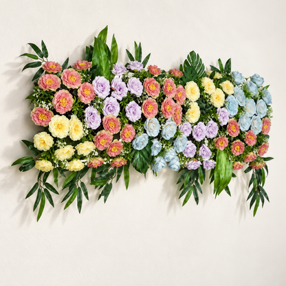 Artificial Multicolour Floral Channel Panel with Green Foliage for Wedding & Event Décor – 120 × 36 cm