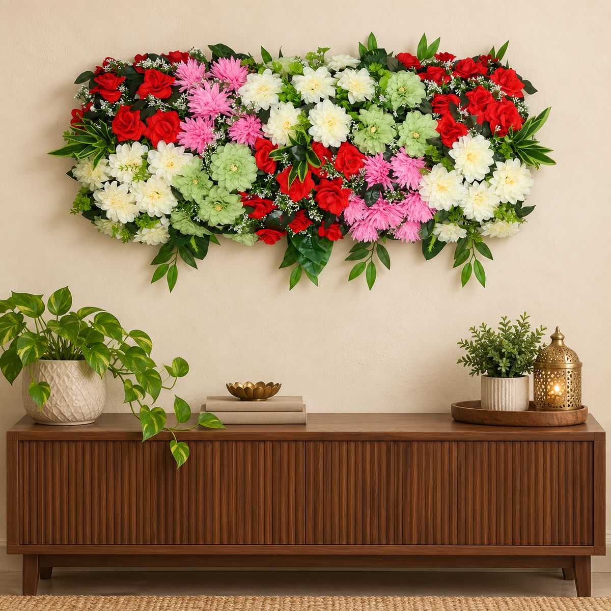 Artificial Red, Pink & Ivory Floral Channel Panel with Green Foliage for Wedding & Event Décor – 90 × 42 cmArtificial Red, Pink & Ivory Floral Channel Panel with Green Foliage for Wedding & Event Décor – 90 × 42 cm