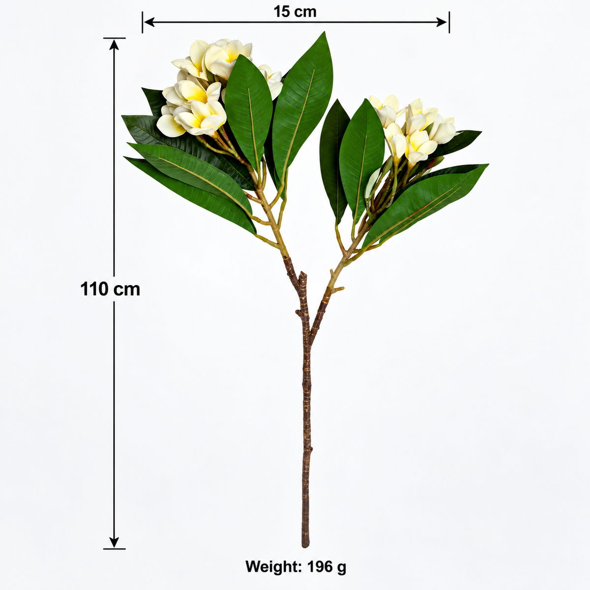 Artificial White & Yellow Plumeria Flower Stick – 110 cm Champa Floral Branch for Home, Vases & Wedding Décor