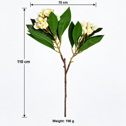 Artificial White & Yellow Plumeria Flower Stick – 110 cm Champa Floral Branch for Home, Vases & Wedding Décor