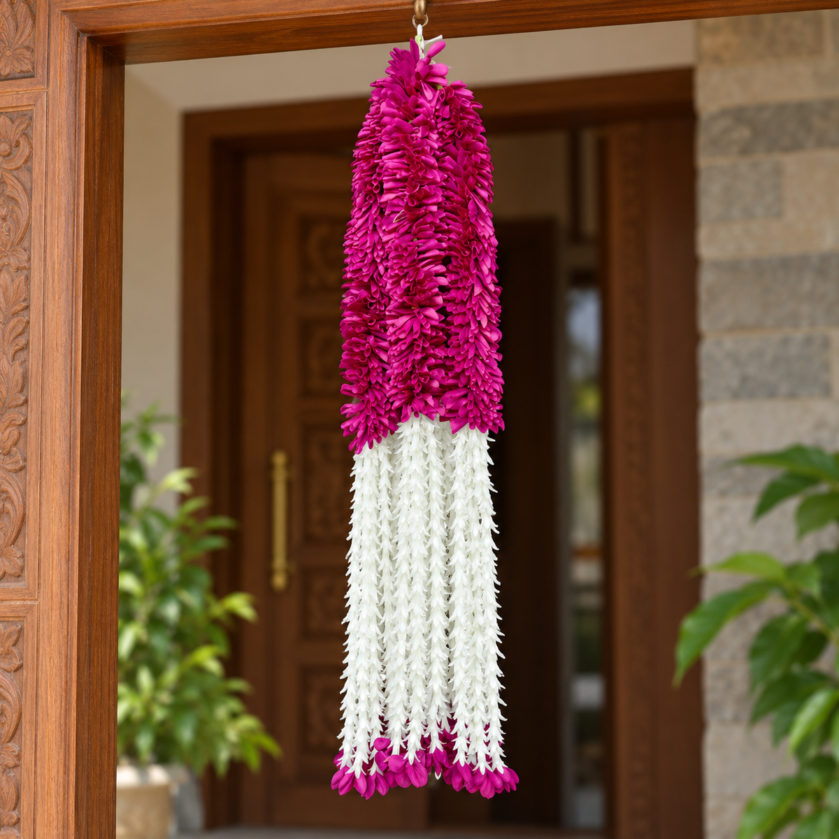 Artificial Magenta & White Floral Hanging Jhumar for Wedding & Festive Decoration – 65 cm | Pack of 10