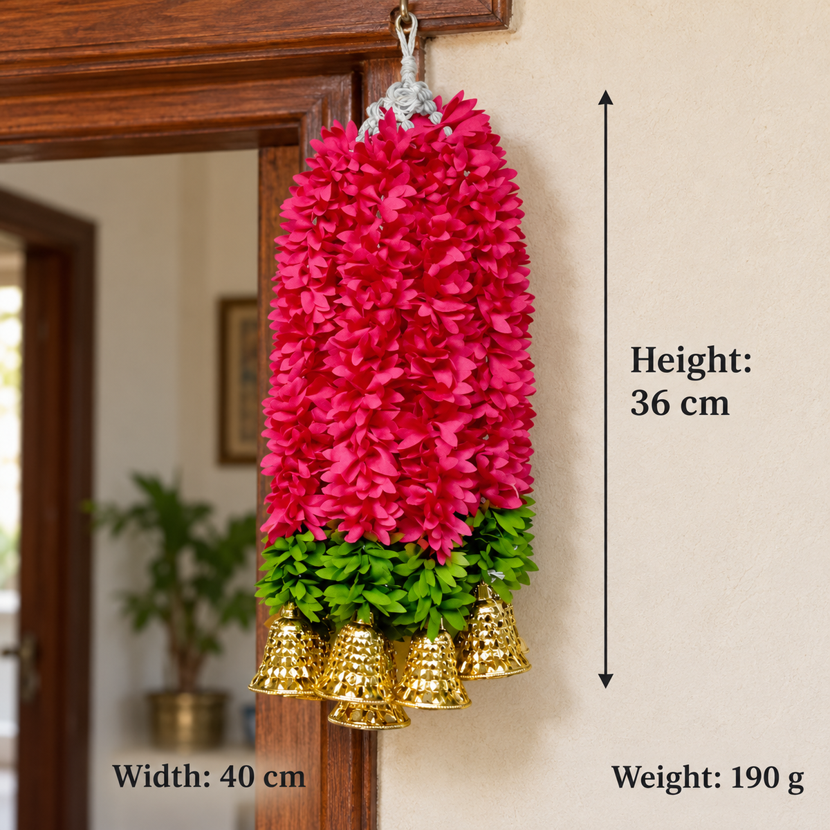 Artificial Magenta Floral Hanging Jhumar with Golden Bells for Wedding & Festive Decoration – 36 cm | Pack of 10