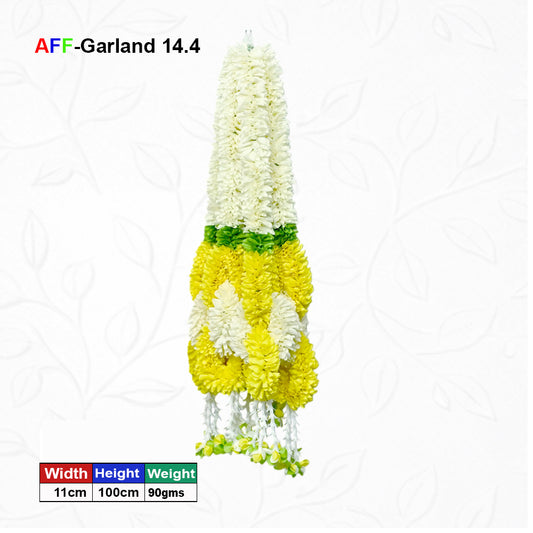 Artificial Small Flower Garland Sakad Ladi Yellow & White |AFF-Garland-14.4 | Price Rs.1800/10pcs