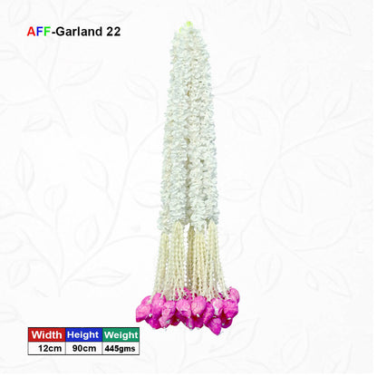 Artificial Mogra Ladi with small lotus pointed leaves | AFF-Garland-22 | Price 1200/10pcs {Different colors are available}