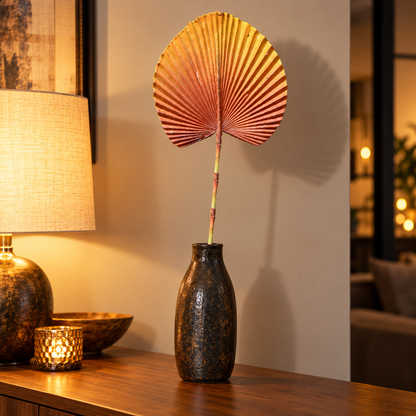 Artificial Golden Yellow & Rust Fan Palm Leaf Stick – 65 cm Decorative Stem for Vases, Home & Wedding Décor