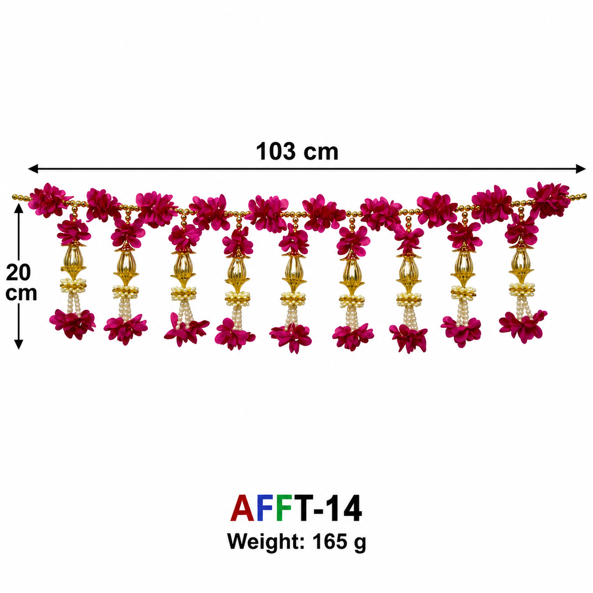 Artificial Magenta Floral Door Toran with Golden Ornaments & Pearl Beads for Wedding & Festive Decoration – 103 cm | Pack of 1