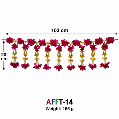 Artificial Magenta Floral Door Toran with Golden Ornaments & Pearl Beads for Wedding & Festive Decoration – 103 cm | Pack of 1