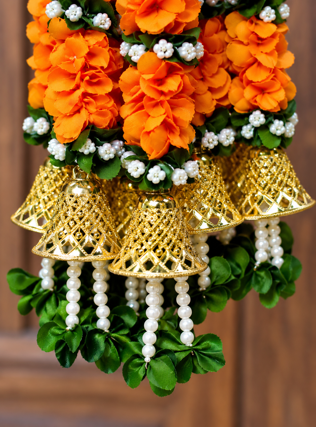 Artificial Flower Garland with Golden Bell | Pack of 10