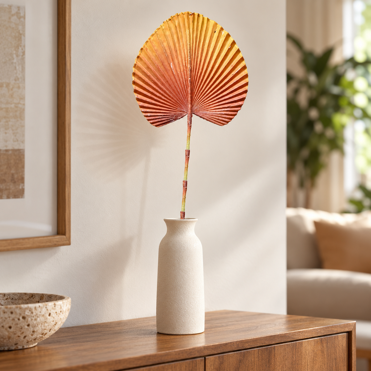 Artificial Golden Yellow & Rust Fan Palm Leaf Stick – 65 cm Decorative Stem for Vases, Home & Wedding Décor