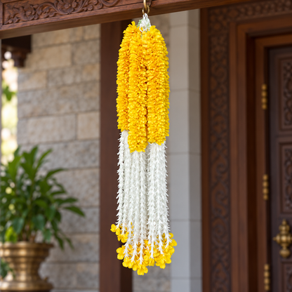 Artificial Yellow & White Floral Hanging Jhumar for Wedding & Festive Decoration – 65 cm | Pack of 10
