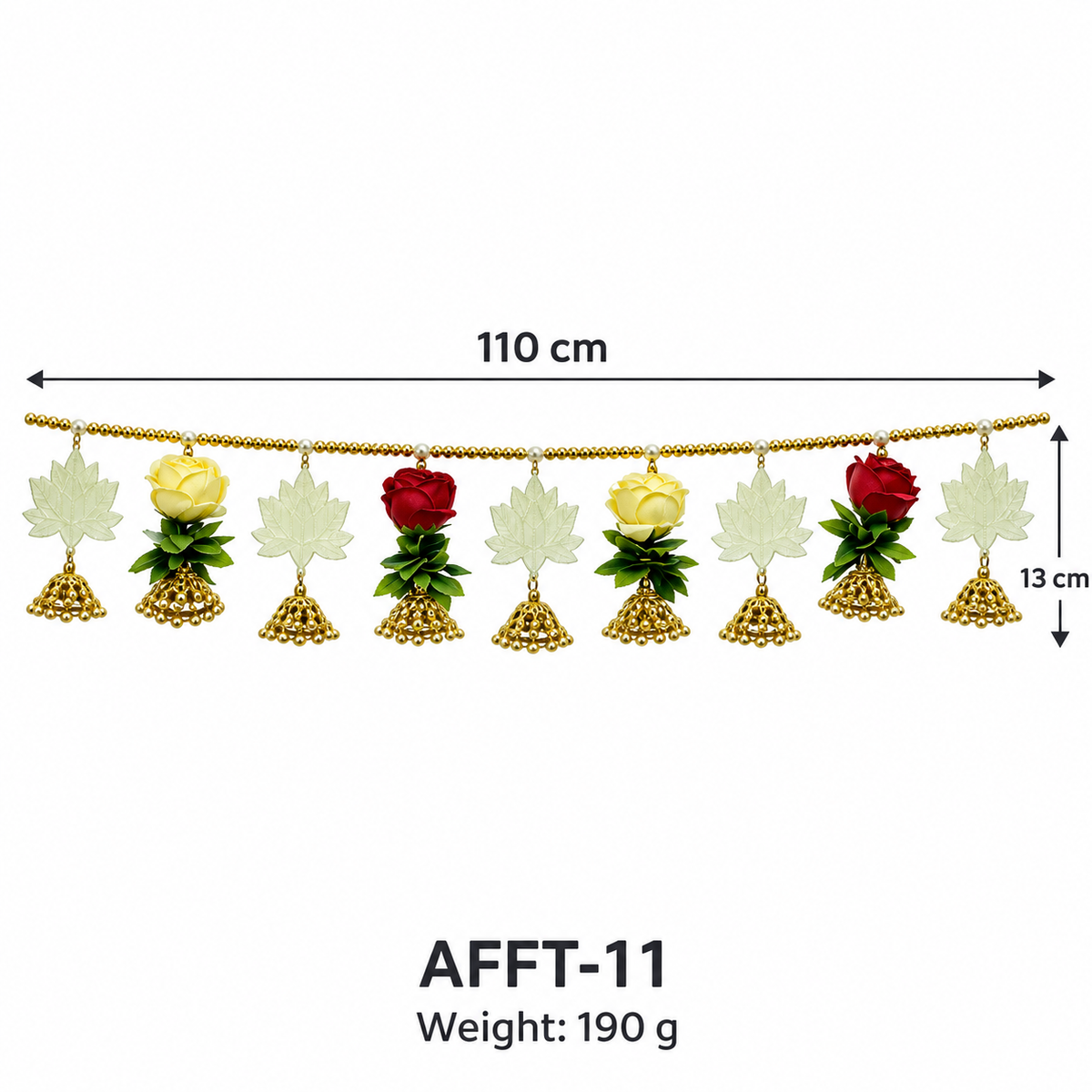 Artificial Red & Ivory Rose Door Toran with Lotus Ornaments & Golden Bells for Wedding & Festive Decoration – 110 cm | Pack of 1