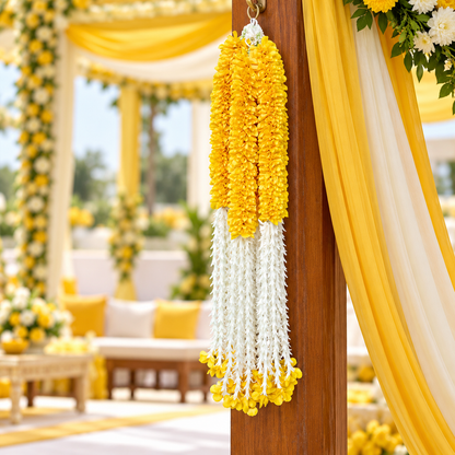 Artificial Yellow & White Floral Hanging Jhumar for Wedding & Festive Decoration – 65 cm | Pack of 10