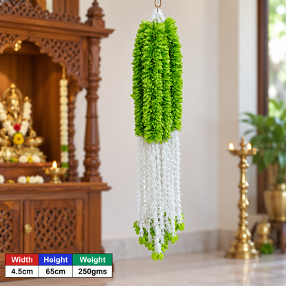 Artificial Green & White Floral Hanging Jhumar for Wedding & Festive Decoration – 65 cm | Pack of 10