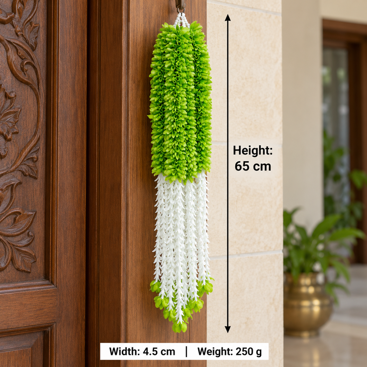 Artificial Green & White Floral Hanging Jhumar for Wedding & Festive Decoration – 65 cm | Pack of 10