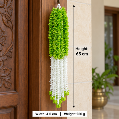 Artificial Green & White Floral Hanging Jhumar for Wedding & Festive Decoration – 65 cm | Pack of 10